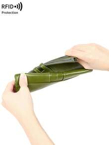 MIYIN RFID Blocking Large Capacity Bifold Women's Wallet, Vintage Zipper Soft Leather Material, Multiple Card Slots & Clear ID Window, Can Hold Credit Cards/ID/Cash/Phone, Quilted Detail Design, Can Be Used As Card Case/Clutch, Suitable For Women's Business & Casual Occasions, Also Suitable For Men, Long Wallet - Green - View 10