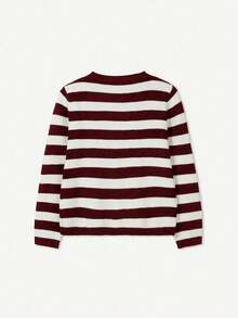 Frühlings-/Sommer-Neuheit Strickjacke von FOR BEAUTY, minimalistischer Lässig-Stil, Rundhalspullover mit Langarm, gestreift, Metallknöpfe, vielseitig & modisch, eleganter Top für den Büroalltag - Tiefrot und Perlweiß - Übersicht 4