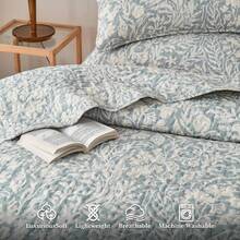 Bluish Botanical Quilt Set California King Size 3Pcs, Printed With Beige Leaves Pattern, All Season Lightweight Bedspread Coverlet, Luxury Comfort, Design (California King 112x104, Beige Botanical) - Mint Green - View 11