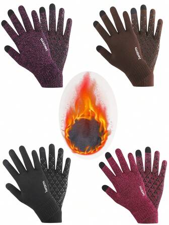 2 Pairs Knitted Couple Gloves, Men And Women Gloves, Thickened Touchscreen Gloves With Lining, Dotted Anti-Slip Gloves, Winter Warm Cycling Gloves With Elastic Cuffs, Suitable For Outdoor Activities, Cycling, Driving, Hiking, Skiing. Ideal For Holiday And Birthday Gifts