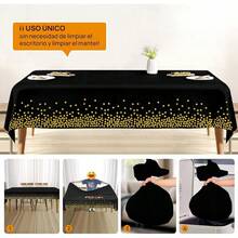 10pcs Manteles Desechables para Mesa Redondos,84 Pulgadas,Mantel para Mesa de Banquetes, Eventos y hogar,Tablón,Mantel de PEVA, Impermeable, Resistente al Desgaste (Negro, 213cm Redondo) - Negro - Ver 3