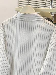Women's Casual Striped Front Button Pocket Lapel Long Sleeve Stylish Striped Shirt Top Suitable For Autumn Winter Spring - White - View 10