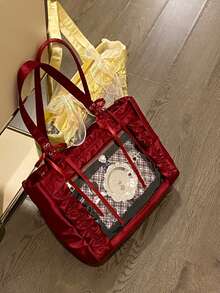 日系原宿新款时尚缎面蝴蝶结大容量Lta包，可放粒粒，可挂钥匙扣，可放明信片，可放公仔，可参加漫展，可参加派对，可送朋友，可单肩，可放徽章，可放镭射票，可搭配Lolita服饰，可送情人节礼物，可送圣诞礼物，可送生日礼物，时尚优雅淑女Lta包，史上最佳圣诞礼物 - 紅色 - 查看 5