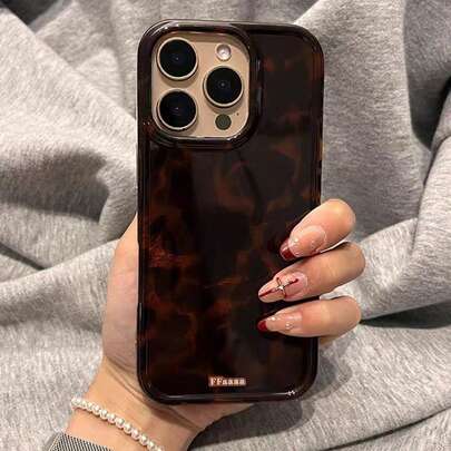 黑色琥珀玳瑁纹时尚手机壳，复古棕色箔面纹理，兼容 17/16 Pro Max、Apple 15、14（新款）、12 Pro、13 Pro Max，柔软保护壳，女士适用，颜色在不同角度下可能略有差异，生日礼物，春季周年纪念礼物
