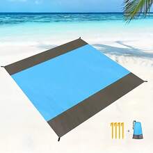 1 Piece Waterproof And Sand-Proof Beach Blanket, Foldable Beach Mat, Picnic Mat With 4 Corner Stakes For Outdoor Camping Travel Vacation Hiking - Blue - View 11