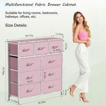 Drawer Storage Cabinet, Fabric Storage Drawer Units, Storage Tower Organizer, Entertainment Center With Fabric Drawers, TV Stand, Dresser With Fabric Bins, Sturdy Steel Frame, Easy Pull Handles, Stylish Chest Of Drawers For Bedroom, Hallway, Entryway, Living Room, Closet, Office, (Some Models With 3D Artificial Diamonds Sticker And Artificial Diamonds Handles) - 9抽屜粉紅+3D貼紙+鑽石手柄 - 查看 2