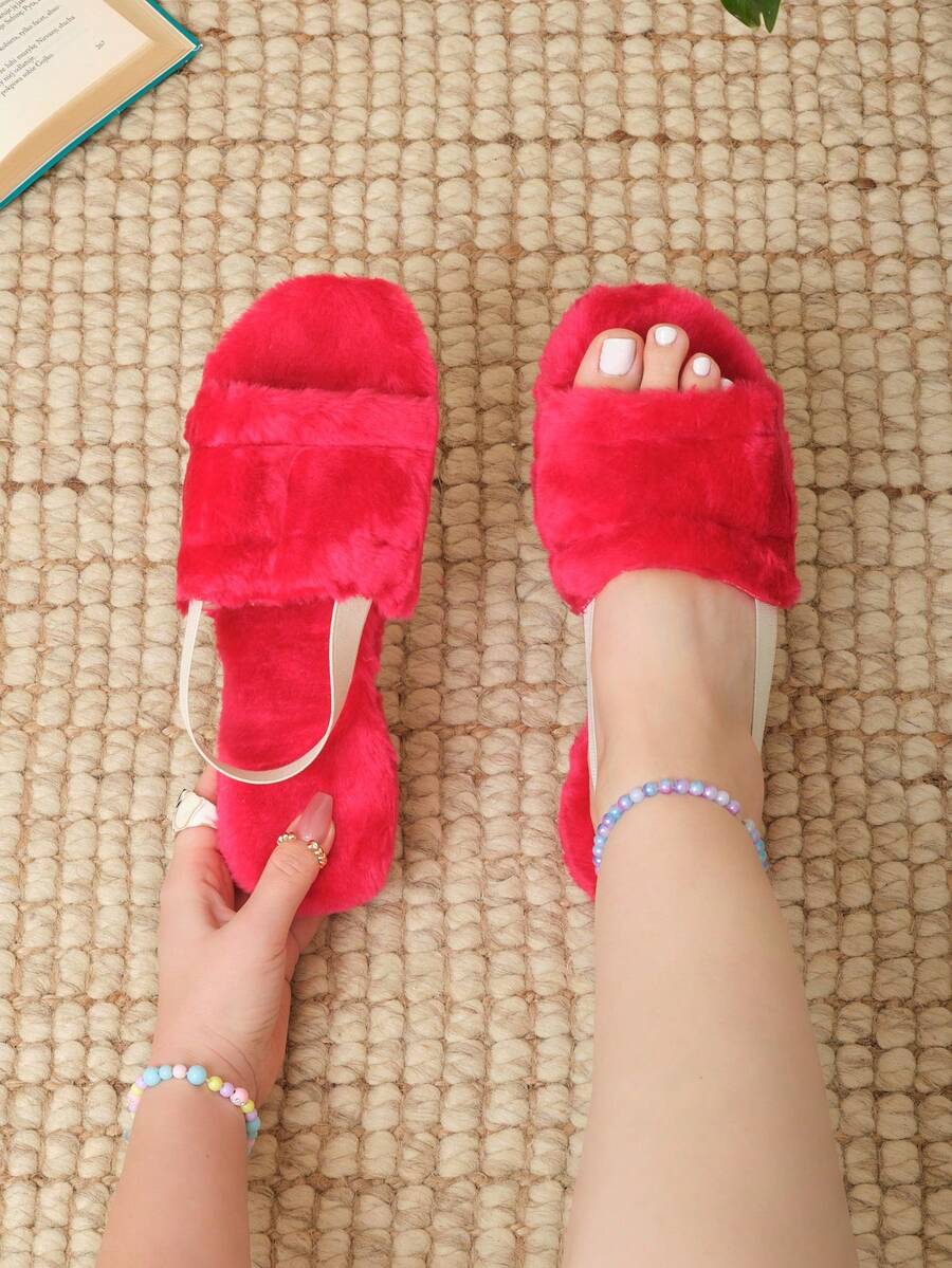 Lymalimoon Pantuflas Para el hogar Slippers de Peluche Unisex Plataforma Cómodas para Interior | Tallas 23-26 Dama | Adorables, Modernas y Elegantes con Suela Semi Antideslizante | Ideales para Invierno, Otoño y Días Fríos o Descanso del Hogar | Regalo Perfecto para Amigos y Parejas| Calzado Ligero y Acolchonado para Casa o Viaje - Rojo - Ver 1