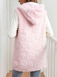 Chaleco Liso para Dama Chaleco con estampado floral de Borreguita con Bolsillo y Capucha para Mujer - Estilo Casual y Acogedor para Invierno. - Rosa - Ver 3