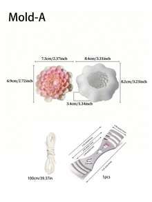 1pc 3D Flower Candle Silicone Mold (Mold Chip + Cotton Core Combo) - DIY Floral Scented Soap & Resin Casting Mold, Suitable For Holiday & Birthday Gifts, Easy Demold, Heat Resistant, Clear Texture