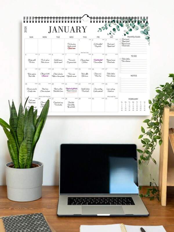 2026-2027 Wall Hanging Monthly Calendar, 2026.1-2027.6 Monthly Planner Notebook, 12 Colors, For Home Office, Back To School, School Supplies