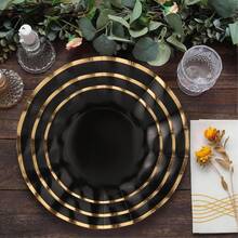 10/30/50 件全新波浪形黑色和金色纸盘 - 7.25 英寸甜点盘、9 英寸午餐盘和 10.25 英寸晚餐盘黑色一次性盘子，带金色边缘 - 适合派对、新年、生日、毕业典礼和父亲节 - 黑色 - 查看 6