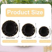 10/30/50 件全新波浪形黑色和金色纸盘 - 7.25 英寸甜点盘、9 英寸午餐盘和 10.25 英寸晚餐盘黑色一次性盘子，带金色边缘 - 适合派对、新年、生日、毕业典礼和父亲节 - 黑色 - 查看 3