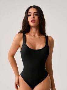 NcmRyu Women's Solid Color Seamless Ribbed Romper - Sleeveless, Comfortable Breathable Slim-Fit Jumpsuit For Yoga, Workout, Exercise & Casual Wear - đen - Xem 2