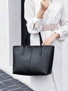 Sac fourre-tout simple et /Sac à épaule/Sac d'école, Sac d'école, portable, pliable, décontracté chic, convient aux adolescentes, aux femmes, aux étudiantes, aux enseignants, aux débutants et aux cols blancs. Idéal pour les vacances, la plage, les fêtes, les courses, le travail. Élégance quotidienne et occasions spéciales, cadeau idéal pour les enseignants. - Noir - Voir 3