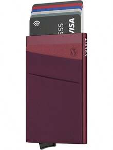 Tarjetero VULKIT con bolsillo para dinero, billetera emergente, bloqueo RFID, estuche delgado de metal para tarjetas bancarias, con capacidad para 5 tarjetas y billetes - VC104 Vino - Ver 10