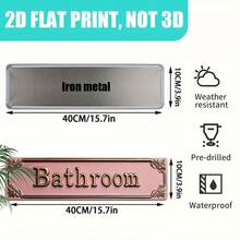 2D Flat Pink Bathroom Metal Sign, 16 * 4-Inch Retro "BATHROOM" Decorative Sign, Elegant And Simple Metal Bathroom Logo - Modern Wall Art Sign, Home Decoration, Room Decoration, Wall Decoration, Bathroom Decoration, Garage Decoration, Farmhouse Decor - Nhiều màu - Xem 3