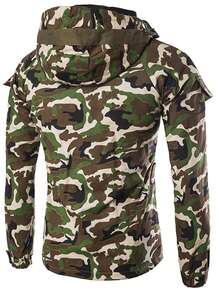 5659 男士迷彩工作服连帽夹克 - 軍綠色 - 查看 2