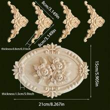 5 pezzi Decorazioni in legno intagliate a forma di rosa non dipinte, 21 x 15 cm, adatte per armadi, porte, mobili, pareti, ingressi, uffici, vacanze, decorazione fai-da-te