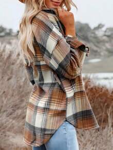 200g Retro Plaid Loose Flannel Shirt, American Casual Jacket, Lively Vibe, Casual Jacket, Cozy Knit Fabric - Brown - View 2
