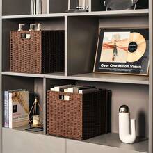 1pc/2pcs Hand Woven Storage Basket, Large Multifunctional Storage Basket, Woven Cubic Basket For Living Room, Bedroom, Home Storage, Kitchen, Dormitory, Office, Storage, Cosmetic Storage Box, Storage Box, Basket, Organization And Storage, Basket, Room Storage, Storage, Storage Box, Trash Can, Gift Basket, Gift Box, Gift Basket, Wall Cabinet, Decorative Home Decor, Kitchen Accessories - Coffee Brown - View 8