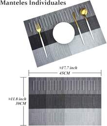 Manteles Individuales Antideslizantes de PVC 6 Piezas para Comedor - Gris y Negro - Ver 3