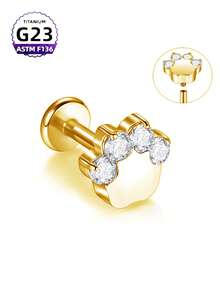 CatDObo 1 件 G23 钛合金唇钉耳屏耳环耳钉内螺纹氧化锆唇环耳软骨耳轮穿孔身体饰品 16G