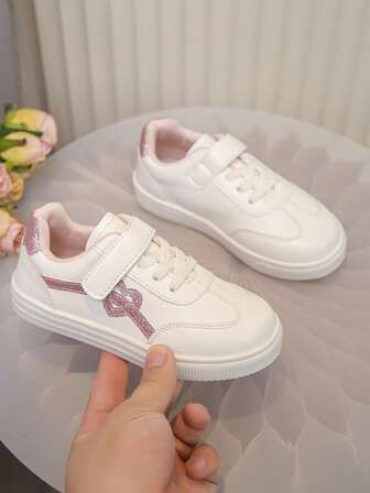 Girls' Fashion Skate Shoes, Spring/Autumn Outdoor School Children's Sports Shoes, Pink Heart Decor PU Casual Shoes, Infant & Toddler All Season Shoes, Recommended For Back To School Season