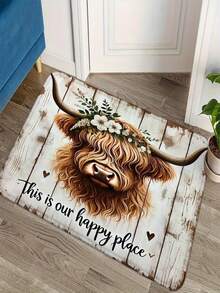 1 pieza Nuevo felpudo de estilo campestre con estampado de vaca de madera, adecuado para sala de estar, dormitorio, interior - Lavable a máquina - Material de franela, envoltura delicada, amigable con la piel, sin pelusas, resistente al agua Fácil cuidado, inodoro - Ideal para decoración del hogar, decoración de la habitación, alfombra de sala de estar, alfombra de dormitorio, alfombra de baño, alfombra de cocina, alfombra de área, decoración de hotel - Alfombra de área, uso en todas las estaciones.