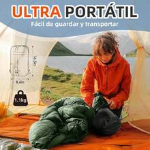 NEWKIBOU Saco de Dormir para Camping 3 Estaciones, Ligero e Impermeable, para Adultos y Niños con Almohada, Antifaz y Tapones, para Senderismo, Viajes y Aire Libre - verde - Ver 5