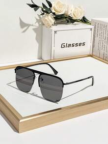 1 pereche ochelari de modă pentru femei, cu ramă semi-plată, stil Ombre, supradimensionați, potriviți pentru uz zilnic - Multicolor - Vizualizare 10