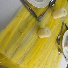 1pc Romantic Pearl Lace Table Runner, Wedding Arch Decor, Bridal Shower Gift Fabric, Romantic Pearl Lace Tablecloth, Suitable For Events, Embroidered Transparent Wrinkle-Resistant White Dessert Table