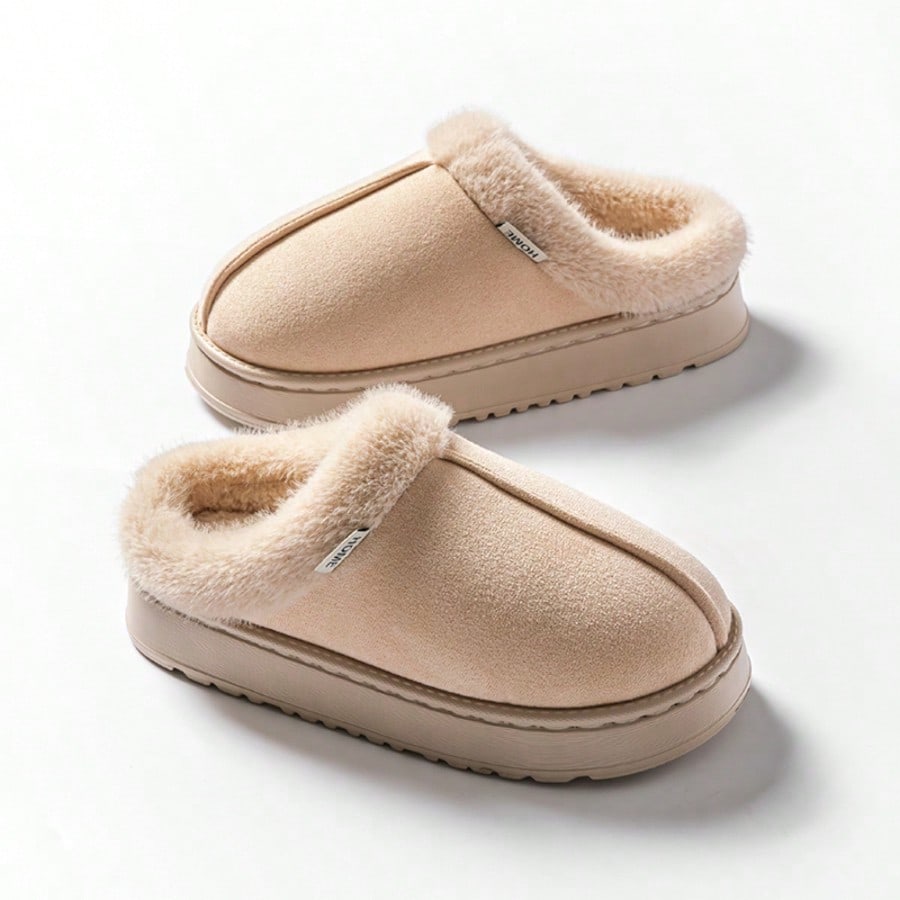 Pantuflas esponjosas unisex, pantuflas cerradas de unicolor cómodas y cálidas antideslizantes para interiores, adecuadas para otoño/invierno