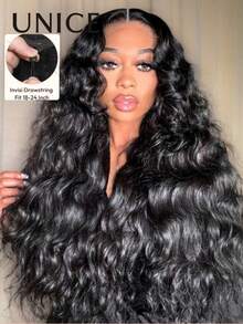 UNice Hair 7x5 Lace Closure Bye Bye Knots Natural Wavy And Loose Water Wave Wig Put On And Go Glueless Wig Invisible Drawstring Summer Vibe Look Natural Black Effortless Natural Hairline Pre Cut Pre Pluck Pre Bleached Transparent Lace 100% Human Hair Unice Wigs For Women