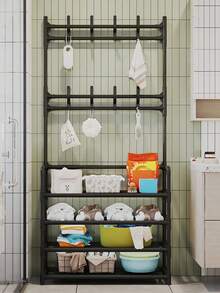 1pc Household Assembled Space-Saving 4-Tier/5-Tier Metal Clothes Hanger & Shoe Rack - Sturdy, Durable Multi-Function With 8 Hooks And Shelves, Suitable For Entryway, Bedroom, Bathroom - Easy To Assemble - Multicolor - View 8