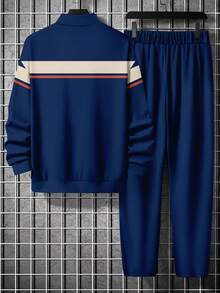 Men's Fashion Street Style Half-Zip Sweatshirt And Pants Set, Fall Clothes