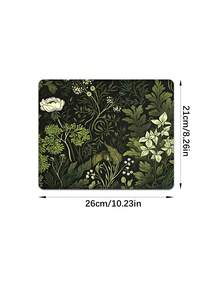 1pc Green Floral Pattern Rubber Anti-Slip Computer Laptop Office Gaming Mouse Pad