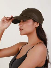 1 pièce Casquette de baseball vintage unisexe en PU de couleur unie, réglable et douce, convient pour les sorties décontractées et les rendez-vous - couleur unie - Voir 2