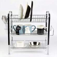 Escurridor de cocina de alta calidad, doble escurridor, tres niveles y tres bandejas. Escurreplatos de acero inoxidable con escurridor para platos, cuencos y tazas. Estante extraíble de 3 niveles.