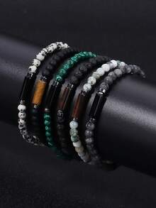 Vintage Beaded Bracelets For Men 4mm MIni Natural Stone With Agate & Tiger Eye Cylinder Men's Bracelets Prayer Beads Meditation Jewelry Gifts - Multicolor - View 1