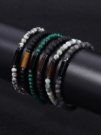 Vintage Beaded Bracelets For Men 4mm MIni Natural Stone With Agate & Tiger Eye Cylinder Men's Bracelets Prayer Beads Meditation Jewelry Gifts