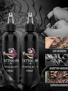 yikexuanli 1/2 Bottle Premium Black Tattoo Ink | Intense Black/Super Black, Deep Color, Suitable For Outlining, Shading And Blending, Long-Lasting And Durable
