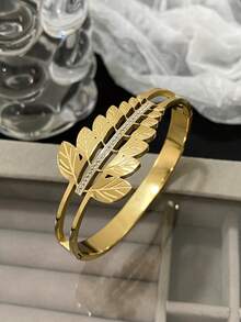 1 pièce Bracelet épais ajouré en forme de feuille pour femmes, bracelet jonc doré en acier inoxydable. Bracelets pour usage quotidien, fête, anniversaire, Noël, cadeaux de bijoux - Multicolore - Voir 10
