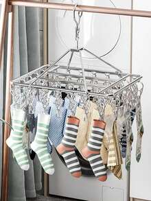 Pinzas de ropa de acero inoxidable y percha antigoteo, percha a prueba de viento, adecuada para calcetines, sujetadores, ropa interior, accesorios de lavandería, calcetines plegables, ropa interior, toallero, sujetadores, ropa interior, ropa de bebé. Estante de almacenamiento de ropa, tema navideño acogedor para el hogar - Multicolor - Ver 5