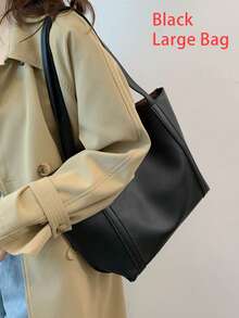 Minimalist Shoulder Tote Bag And Inner Pouch Black Vintage Tote Bag Large Capacity Solid Color Shoulder Bag, Small Bag, Mother And Child Bag, Large Capacity Single Shoulder Tote Bag,School Bag,Large Capacity,Portable,Classic Casual,Business Casual,For Teen Girls Women College Students,White-Collar Workers,Perfect For Work,Back To School,Middle School,High School,College,Vacation, New Fashionable Big Bags For Women