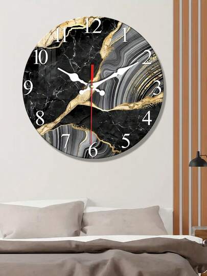 Grijs Zwart Marble Textured Tempered Wooden Wand Clock, icaptly 4mm Thickened, Silent Sports Quartz Living Room, Bedroom, Dining Spirit Home ation Hanging, Ideal 10"12"( out Battery) Room view 4