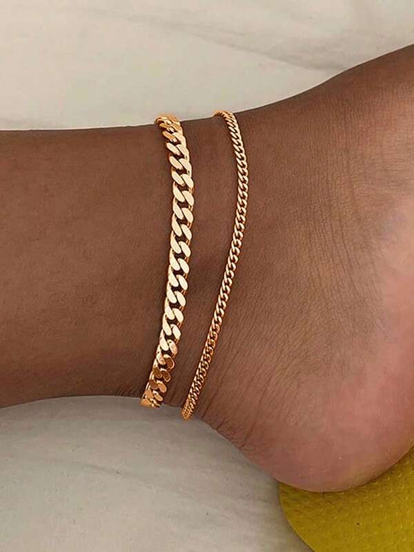 2pcs Minimalist Punk Style Anklets, Suitable For Daily Wear