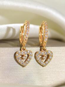 1 Pair Elegant 18K Zirconia Gold Plated Snowflake Heart Earrings, Suitable For Women's Daily, Festival, Party, Travel Wear And Christmas Gift