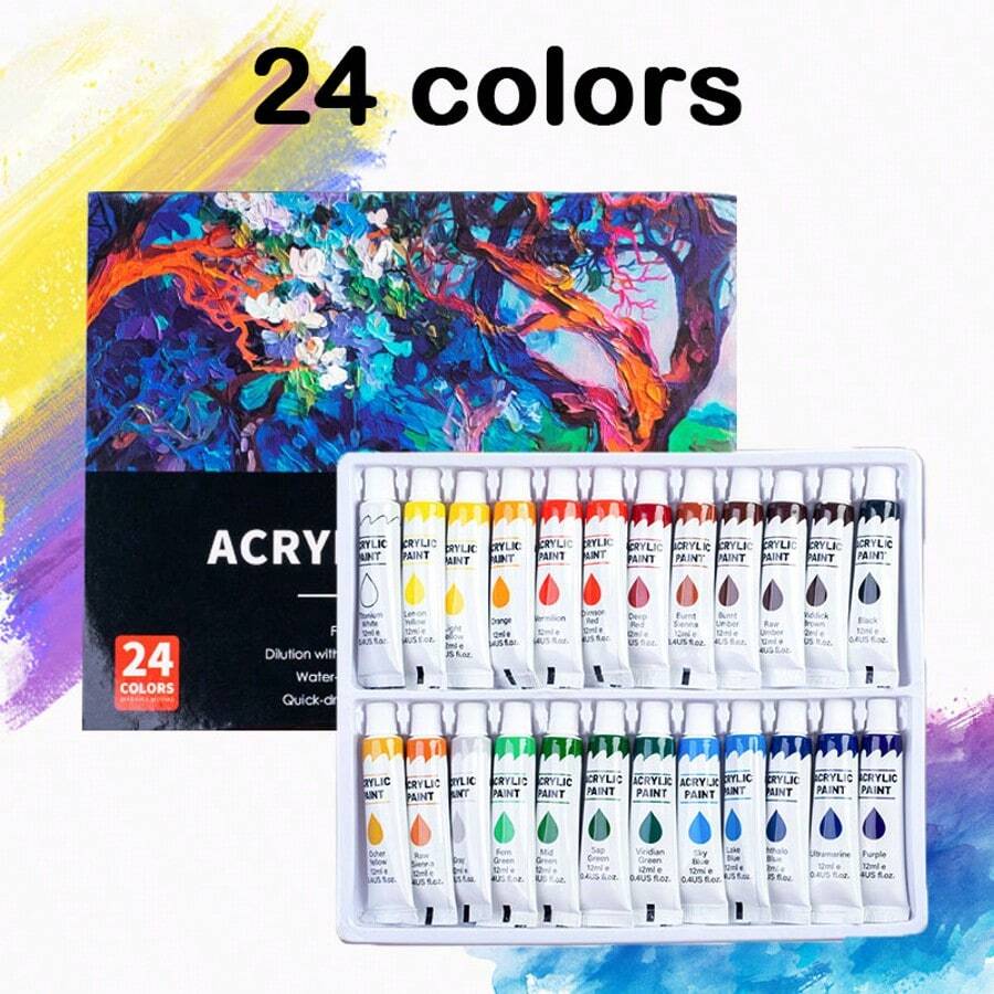 24/18/12 Colors Acrylic Paints - Good Coverage, Hand-Painted Wall Painting Graffiti, Painting Paints For Artists, Students, Beginners And Painters Painting, Canvas, Ceramics, Wood, Rock Painting Art Supplies Set - 12ml - 查看 1