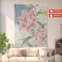 Lily Plant Tapestry Room Decoration Wall Decor Blanket Symbolizing Vitality Ultra-Soft Lightweight Silky Design For Elegant Decor Warm Flannel Blanket For Sofa Bed Travel Camping Polyester Fiber Thoughtful Gift For Family Friends Valentine's Gift Shipped From USA - Nhiều màu 2 - Xem 3