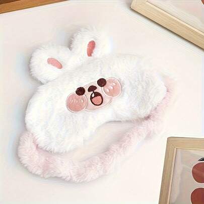 1 pieza Máscara de ojos de peluche con conejo de dibujos animados lindo con adornos rosas - Diseño de conejo blanco suave y esponjoso, adecuado para ejercicio, entrenamiento o regalo de relajación